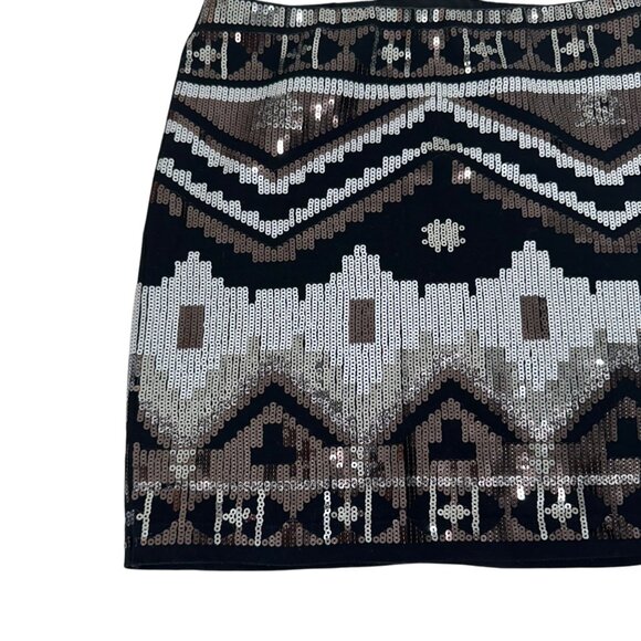 Express Black Mini Skirt With Sequin Aztec Geometric Pattern Womens Size XS - Picture 2 of 7